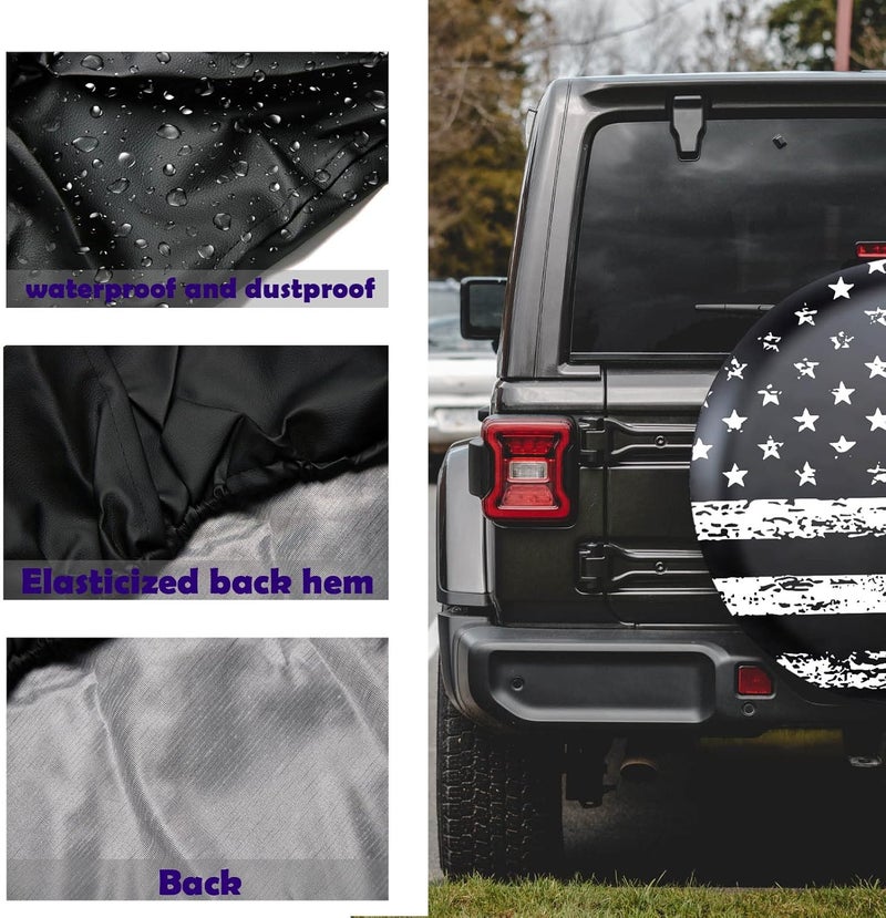 Jusen Black White Vintage American Flag Spare Tire Cover Protectors Weatherproof Dust-Proof for Fit for Jeep Wrangler RV, SUV, Truck Travel Trailer,Waterproof Tires 14" 15" 16" 17" 18'' - Image 3